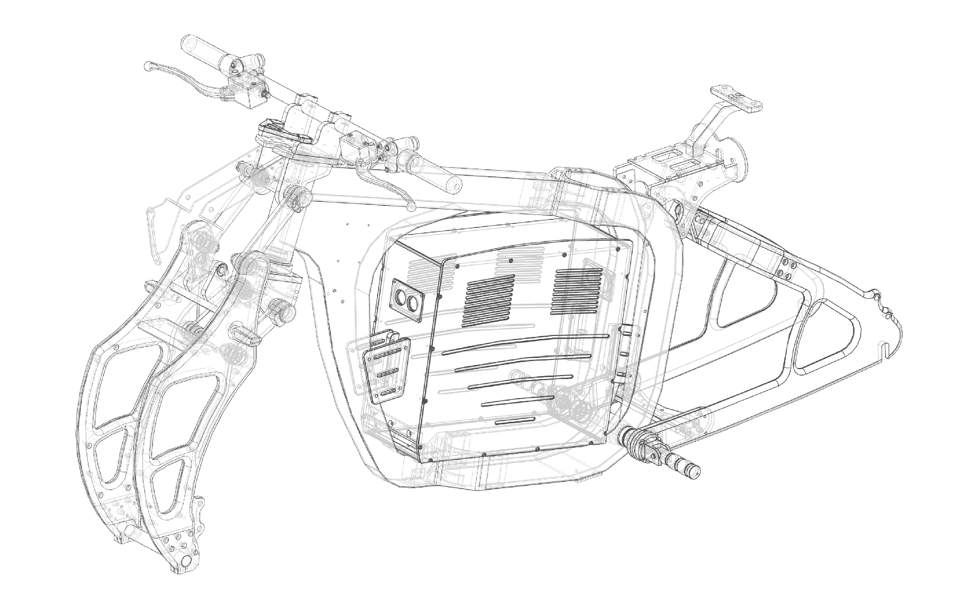 Electric motorcycle frame CAD cutaway